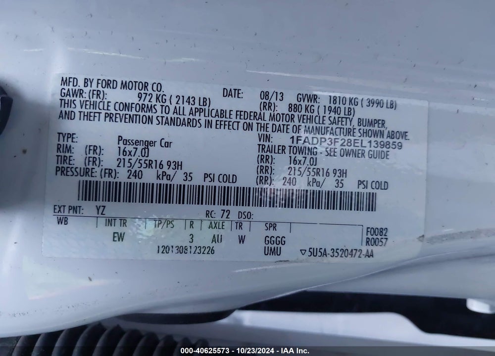 2014 FORD FOCUS SE VIN: 1FADP3F28EL139859