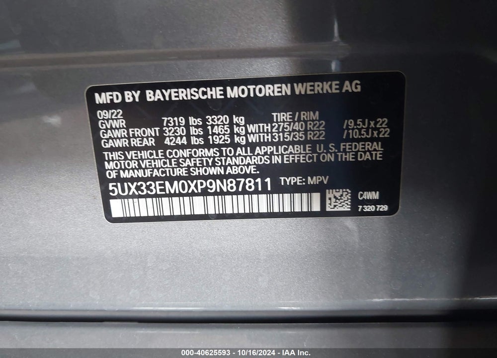 2023 BMW X7 M60I VIN: 5UX33EM0XP9N87811
