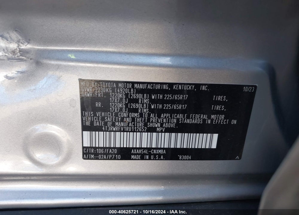 2024 TOYOTA RAV4 HYBRID XLE VIN: 4T3RWRFV1RU112652