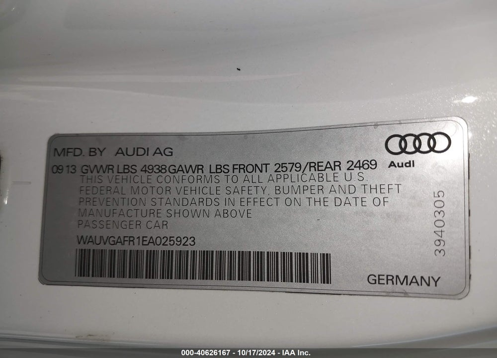 2014 AUDI S5 PRESTIGE VIN: WAUVGAFR1EA025923