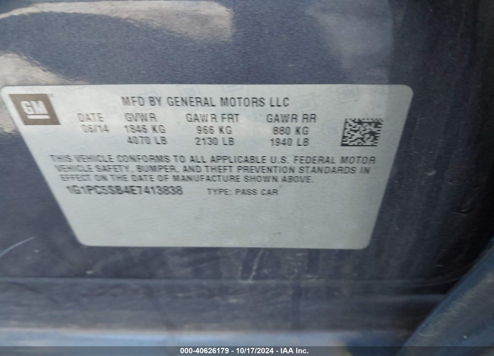 2014 CHEVROLET CRUZE 1LT AUTO VIN: 1G1PC5SB4E7413838