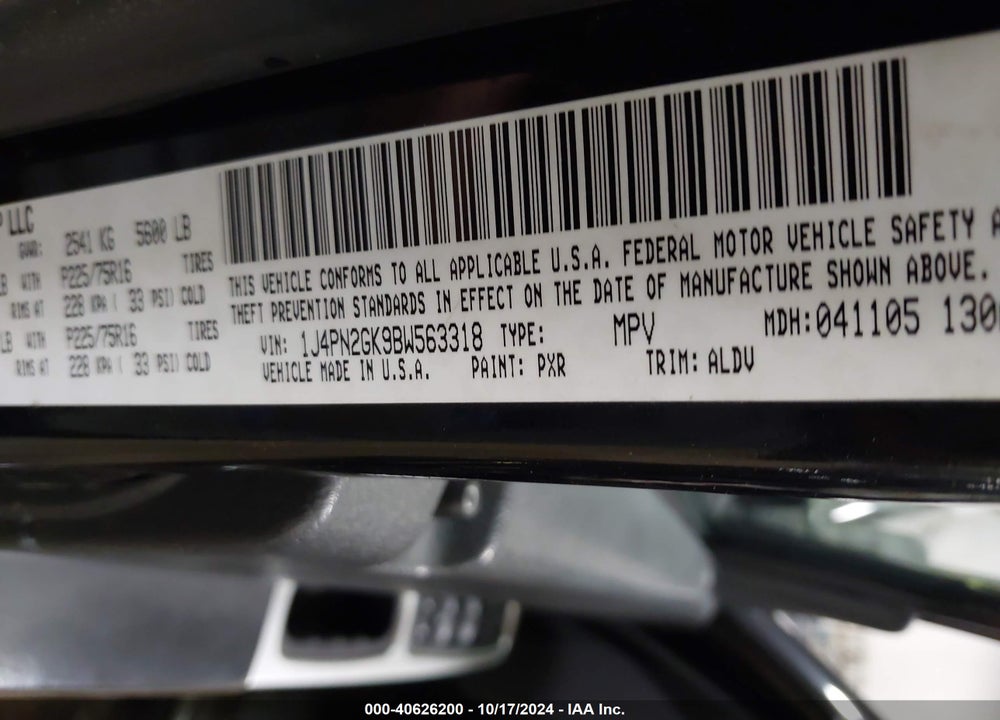 2011 JEEP LIBERTY SPORT VIN: 1J4PN2GK9BW563318
