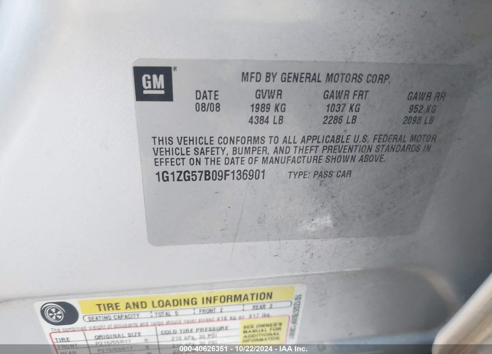 2009 CHEVROLET MALIBU LS VIN: 1G1ZG57B09F136901