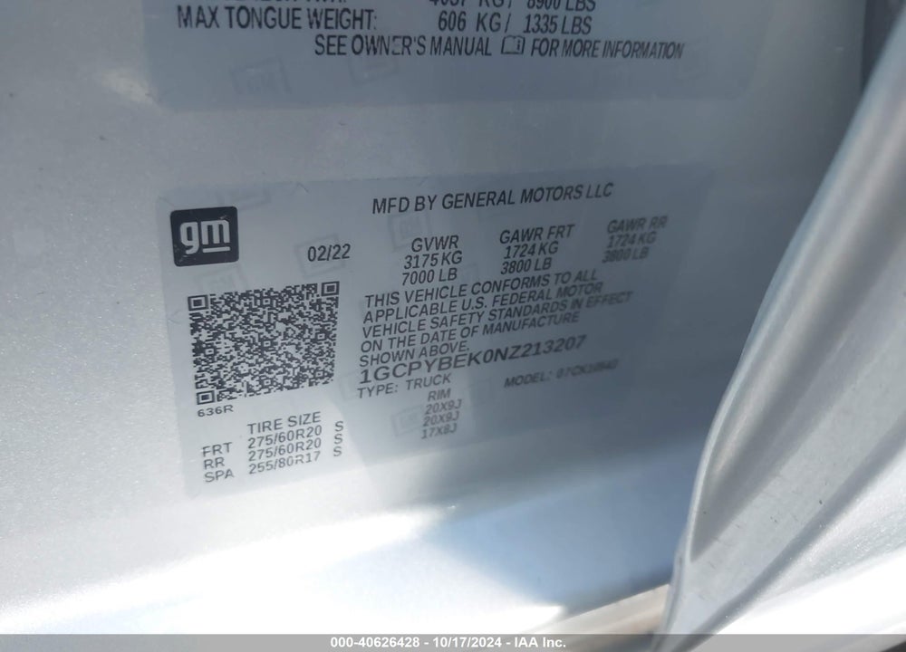 2022 CHEVROLET SILVERADO 1500 LTD 4WD SHORT BED CUSTOM VIN: 1GCPYBEK0NZ213207