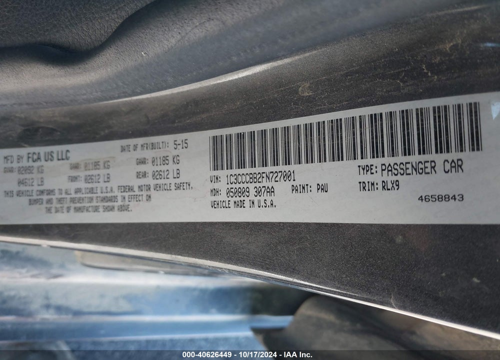 2015 CHRYSLER 200 S VIN: 1C3CCCBB2FN727001
