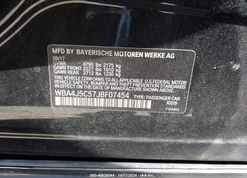 2018 BMW 440I GRAN COUPE VIN: WBA4J5C57JBF07454