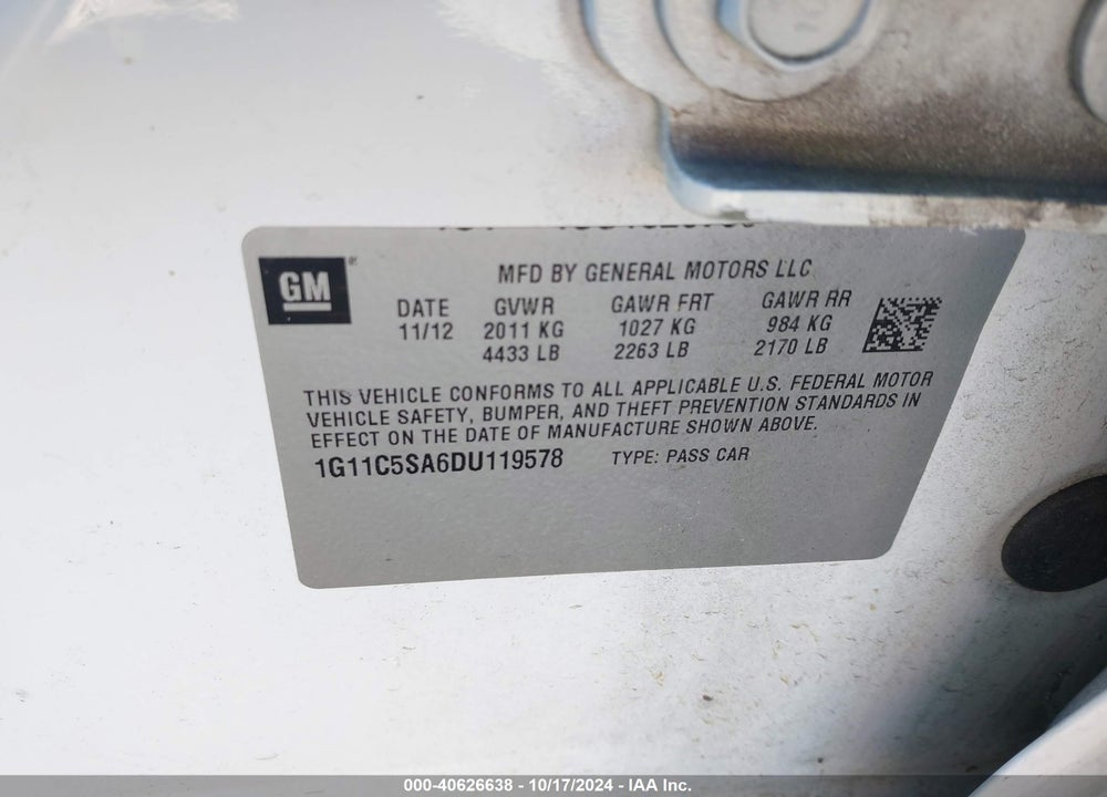 2013 CHEVROLET MALIBU 1LT VIN: 1G11C5SA6DU119578