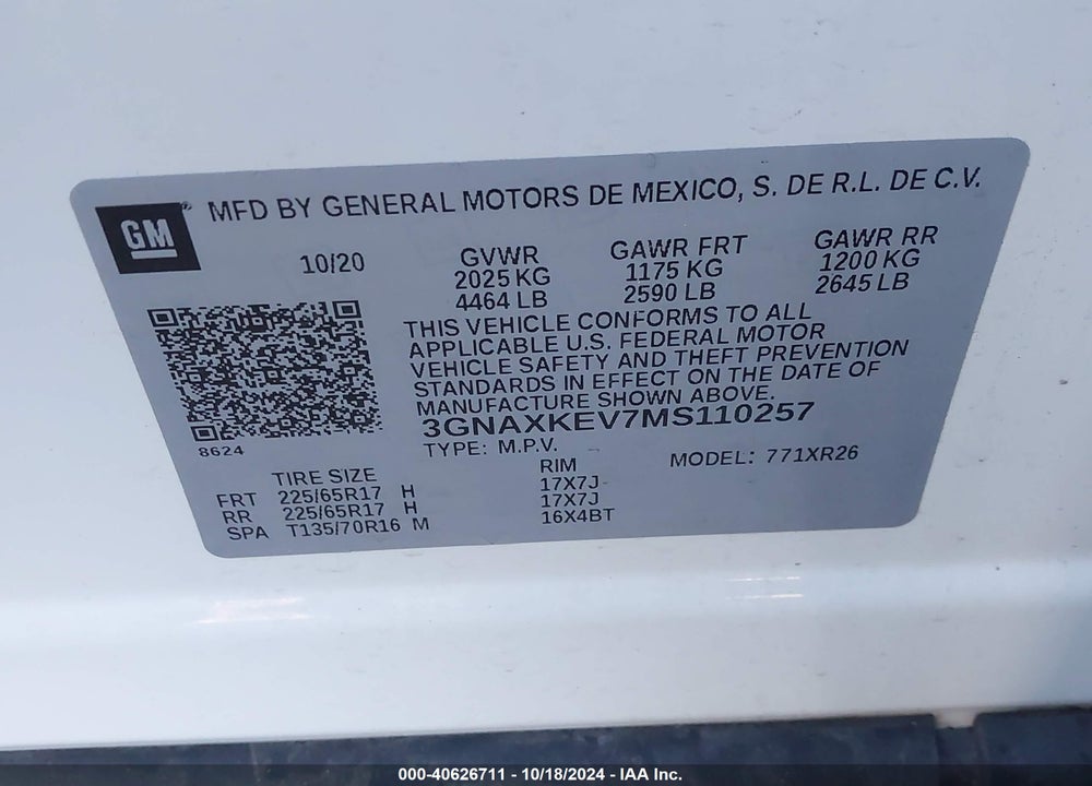 2021 CHEVROLET EQUINOX FWD LT VIN: 3GNAXKEV7MS110257