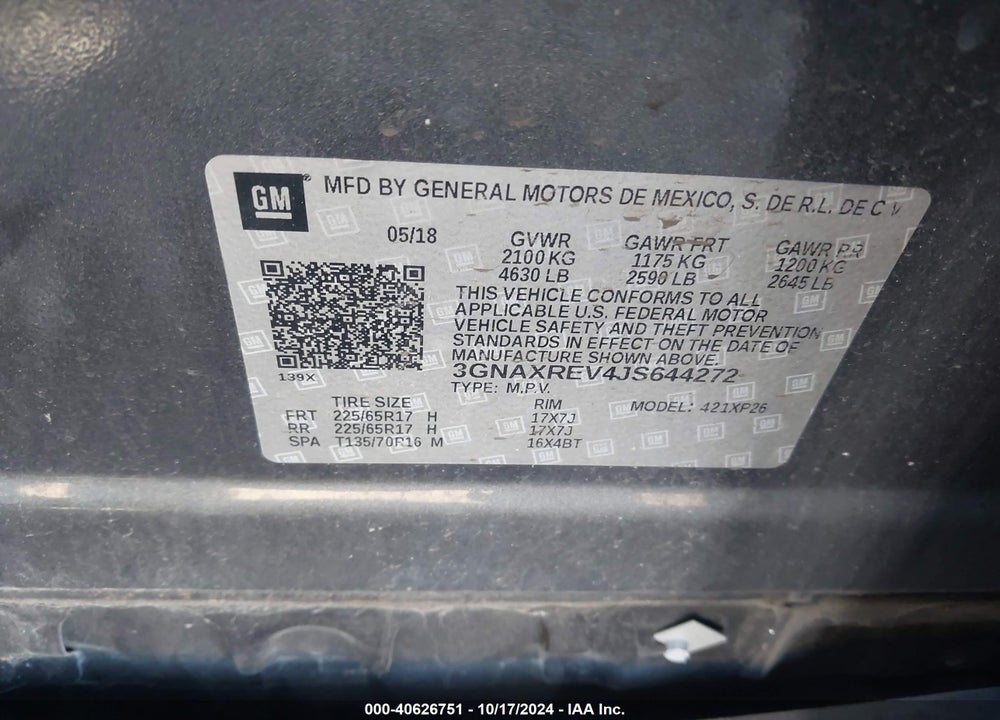 2018 CHEVROLET EQUINOX LS VIN: 3GNAXREV4JS644272