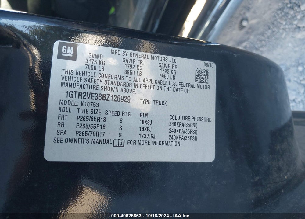 2011 GMC SIERRA 1500 SLE VIN: 1GTR2VE38BZ126929