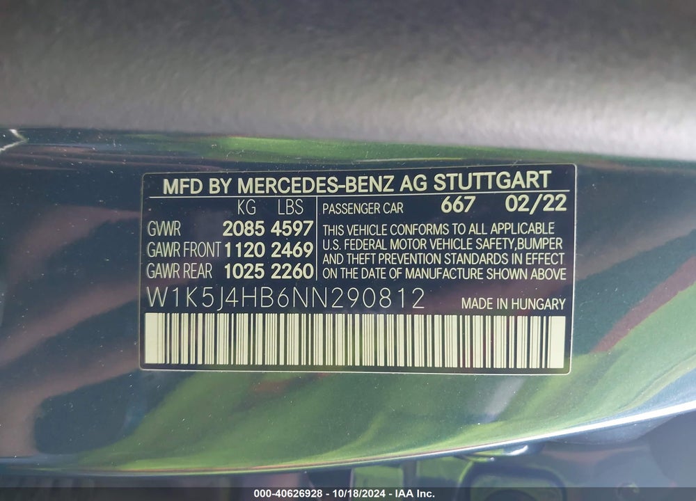 2022 MERCEDES-BENZ CLA 250 COUPE 4MATIC VIN: W1K5J4HB6NN290812
