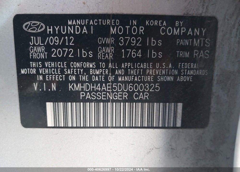 2013 HYUNDAI ELANTRA GLS VIN: KMHDH4AE5DU600325