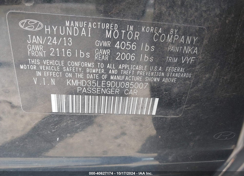 2013 HYUNDAI ELANTRA GT VIN: KMHD35LE9DU085007