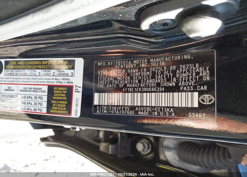 2017 TOYOTA CAMRY SE VIN: 4T1BF1FK3HU686394