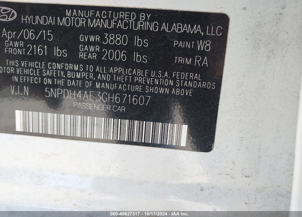 2016 HYUNDAI ELANTRA SE VIN: 5NPDH4AE3GH671607