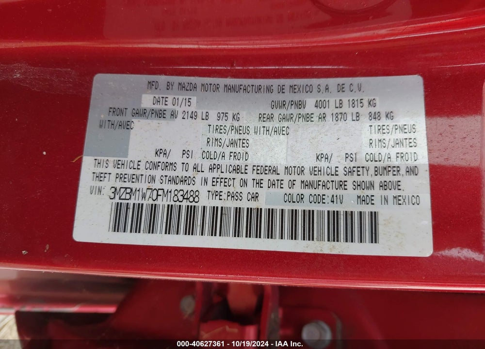 2015 MAZDA 3 I GRAND TOURING VIN: 3MZBM1W70FM183488
