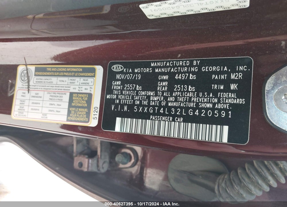 2020 KIA OPTIMA LX VIN: 5XXGT4L32LG420591
