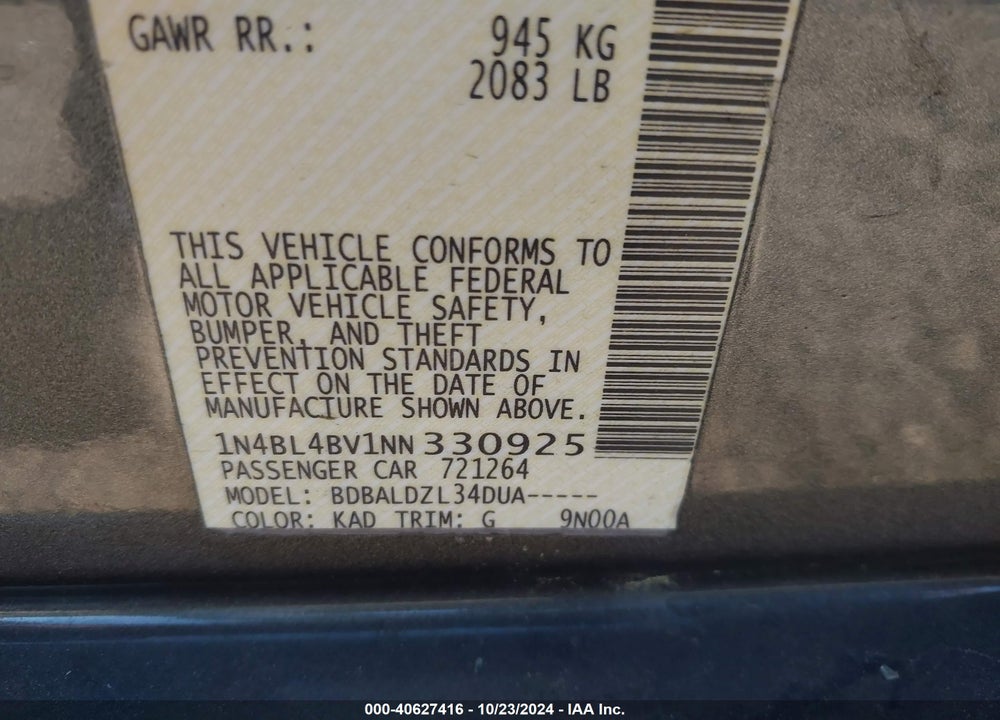2022 NISSAN ALTIMA VIN: 1N4BL4BV1NN330925