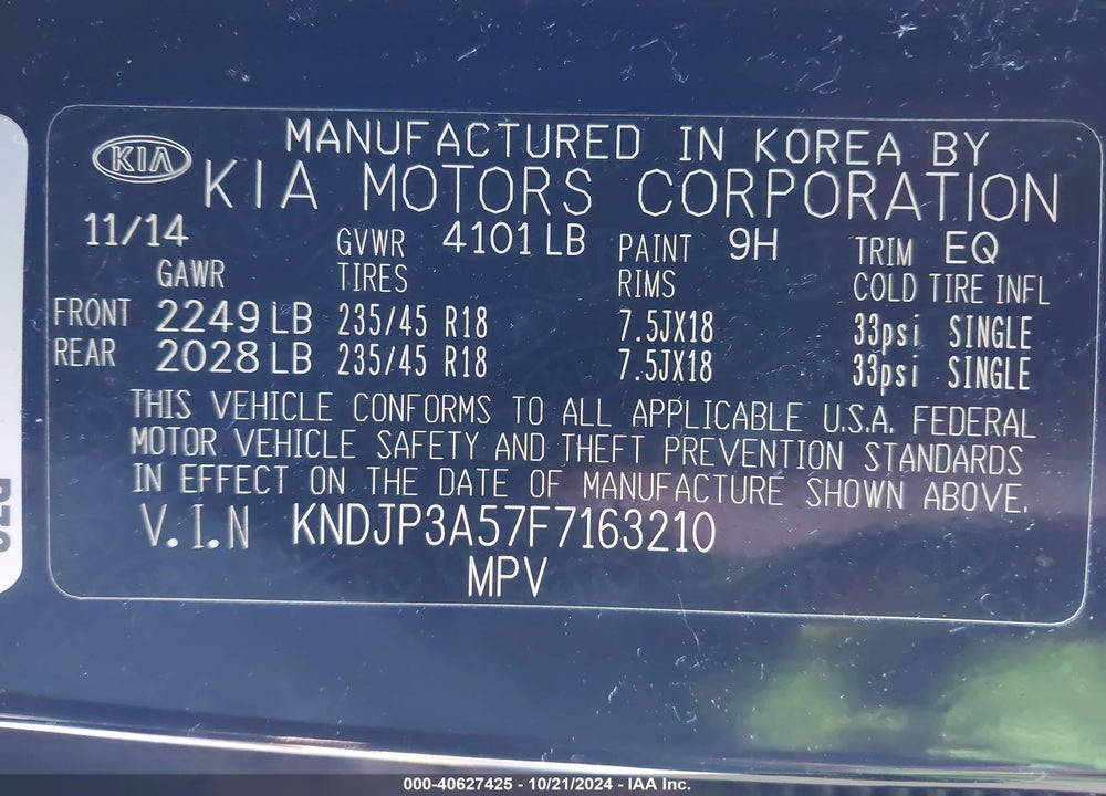 2015 KIA SOUL VIN: KNDJP3A57F7163210