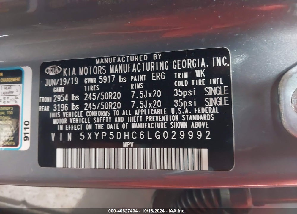 2020 KIA TELLURIDE SX VIN: 5XYP5DHC6LG029992