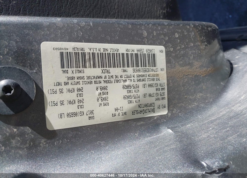 2005 DODGE RAM 1500 SLT/LARAMIE VIN: 1D7HA18D95S180836