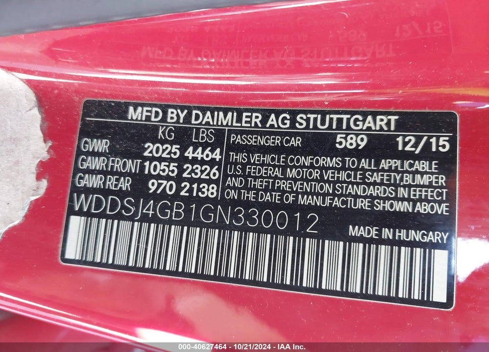 2016 MERCEDES-BENZ CLA 250 4MATIC VIN: WDDSJ4GB1GN330012