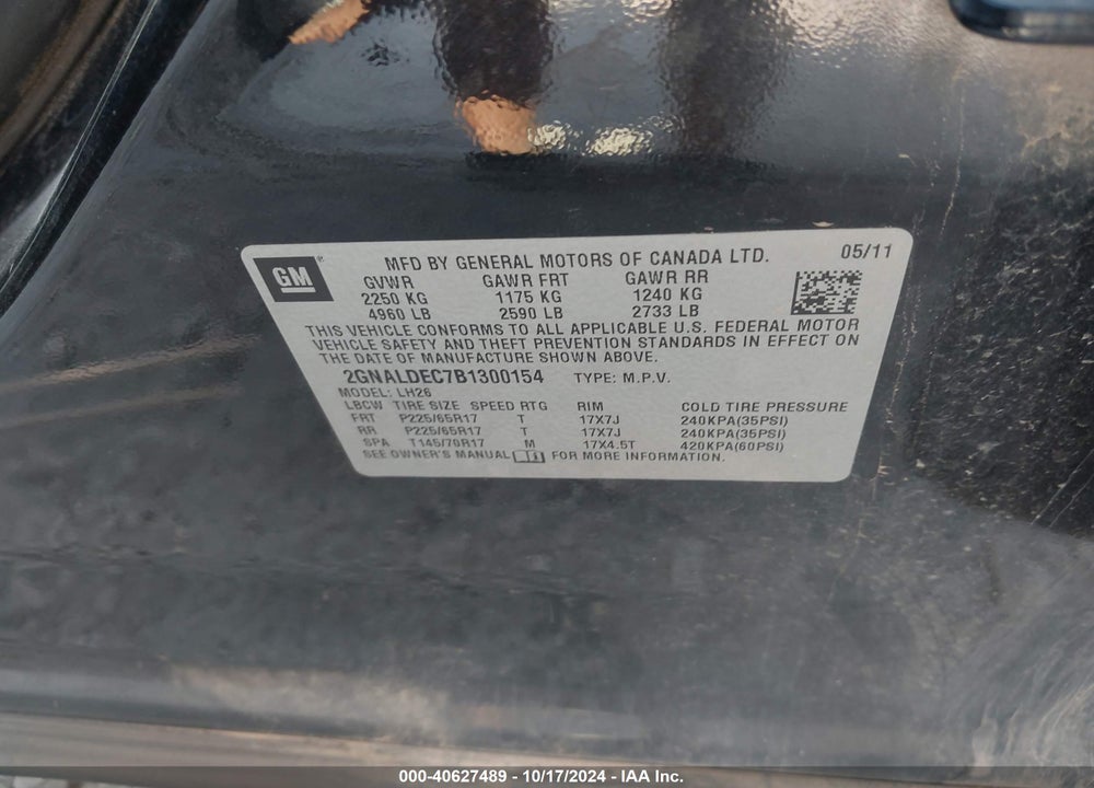 2011 CHEVROLET EQUINOX 1LT VIN: 2GNALDEC7B1300154