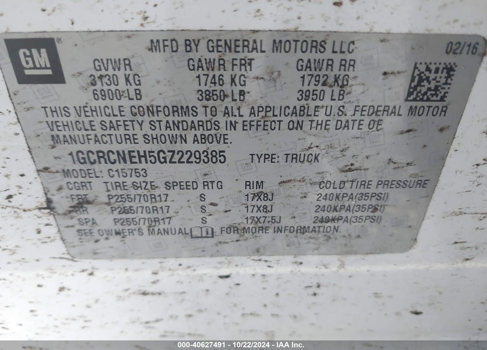 2016 CHEVROLET SILVERADO 1500 LS VIN: 1GCRCNEH5GZ229385