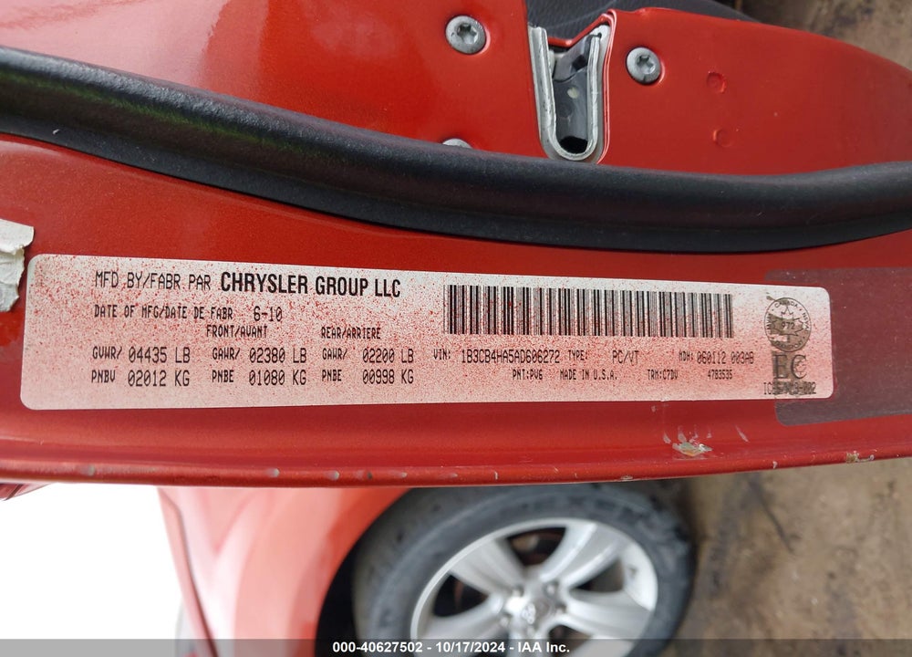 2010 DODGE CALIBER SXT VIN: 1B3CB4HA5AD606272