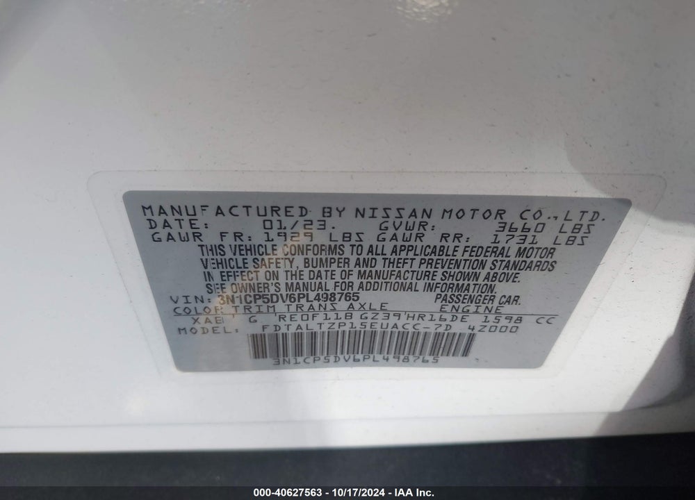 2023 NISSAN KICKS SR XTRONIC CVT VIN: 3N1CP5DV6PL498765