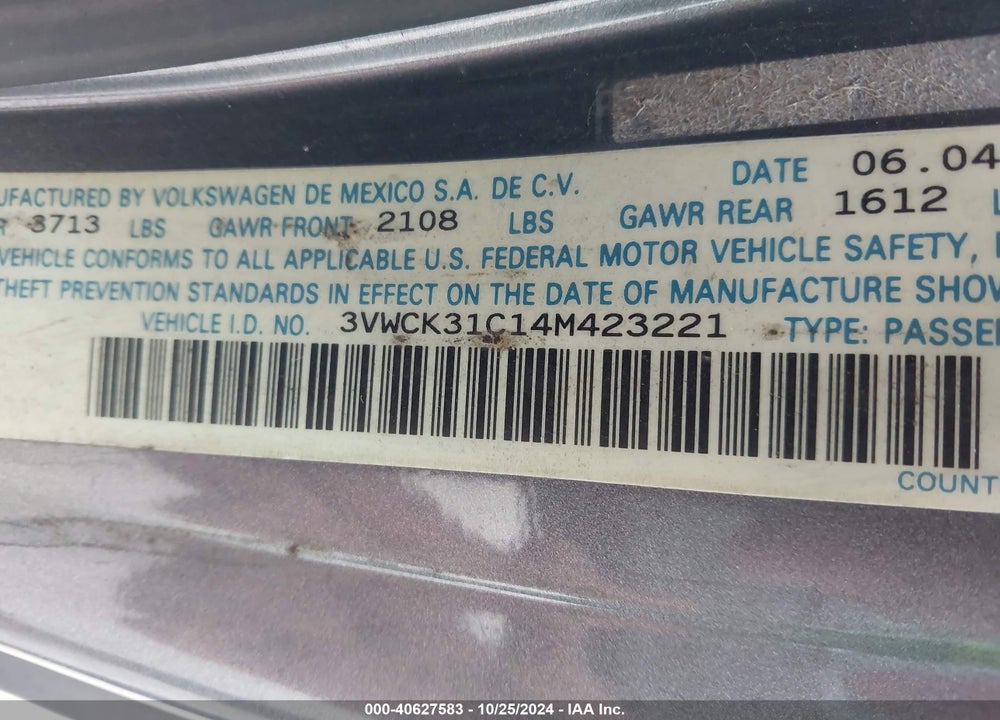 2004 VOLKSWAGEN NEW BEETLE GLS 2.0L VIN: 3VWCK31C14M423221