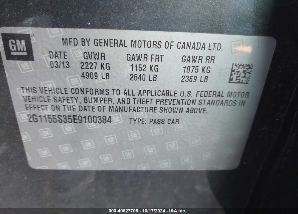 2014 CHEVROLET IMPALA 2LZ VIN: 2G1155S35E9100384