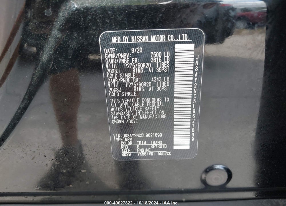 2020 NISSAN ARMADA SL 4WD VIN: JN8AY2NC5L9621699