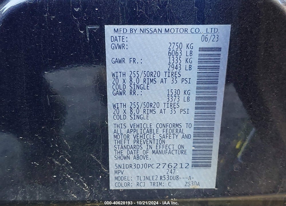 2023 NISSAN PATHFINDER PLATINUM 4WD VIN: 5N1DR3DJ0PC276212