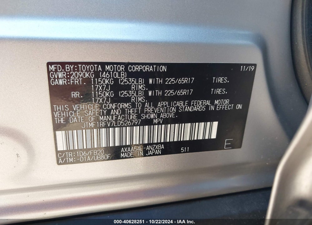 2020 TOYOTA RAV4 LE VIN: JTMF1RFV7LD526797