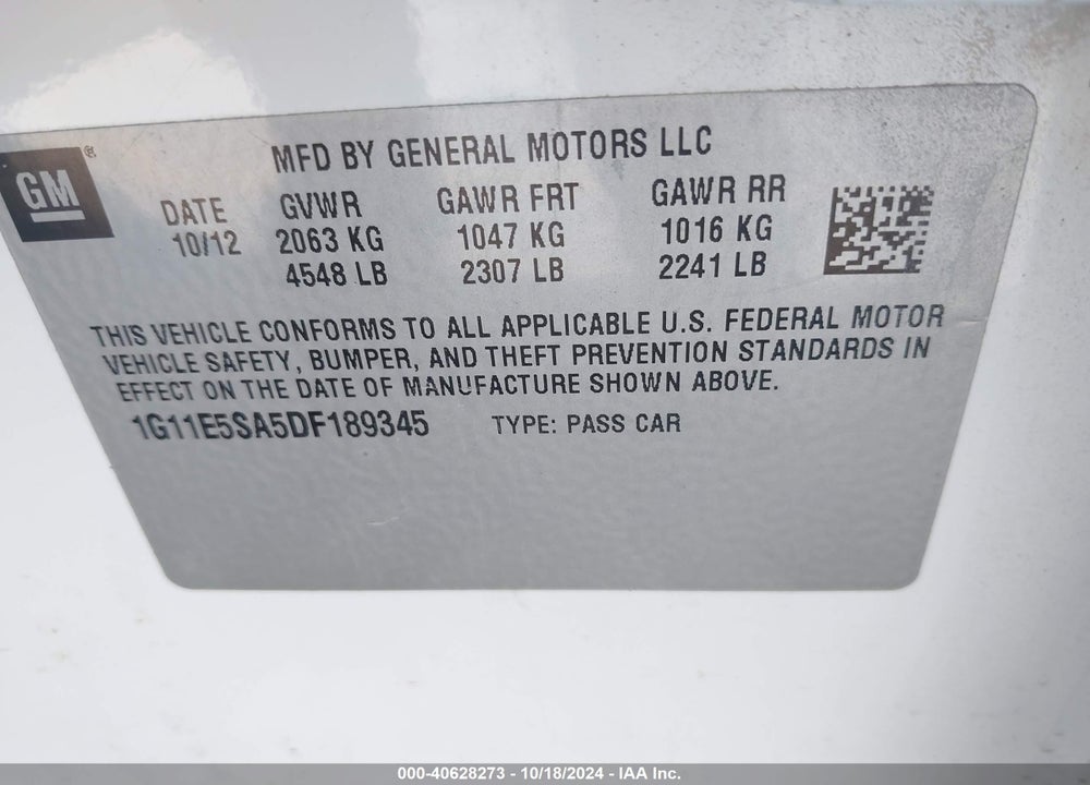 2013 CHEVROLET MALIBU 2LT VIN: 1G11E5SA5DF189345
