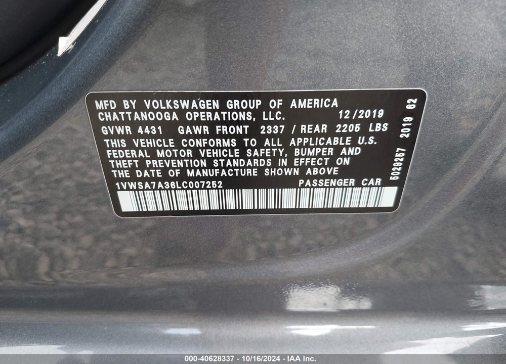 2020 VOLKSWAGEN PASSAT 2.0T SE VIN: 1VWSA7A36LC007252
