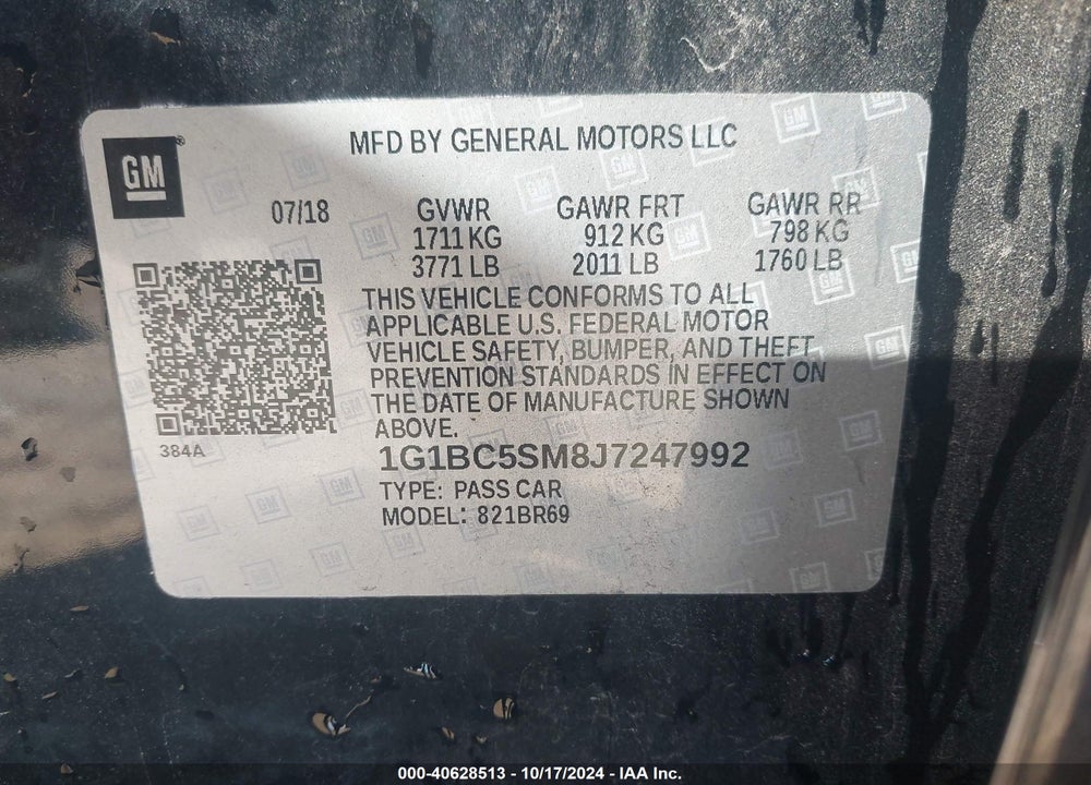 2018 CHEVROLET CRUZE LS AUTO VIN: 1G1BC5SM8J7247992
