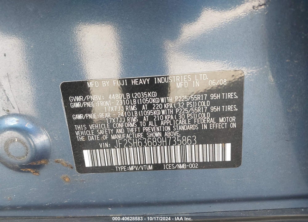 2009 SUBARU FORESTER 2.5X VIN: JF2SH63689H735863