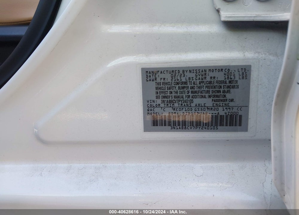 2023 NISSAN SENTRA SV XTRONIC CVT VIN: 3N1AB8CV7PY240105