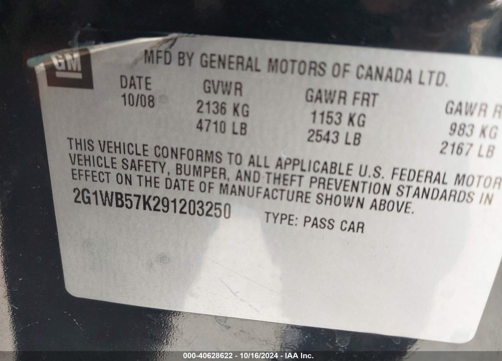 2009 CHEVROLET IMPALA LS VIN: 2G1WB57K291203250