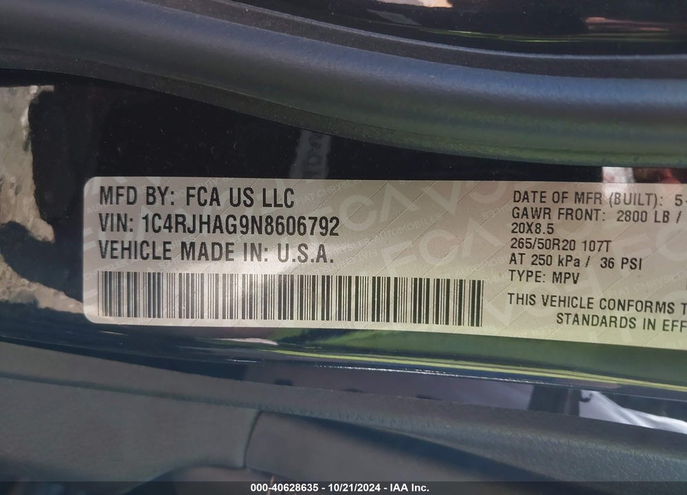 2022 JEEP GRAND CHEROKEE ALTITUDE 4X4 VIN: 1C4RJHAG9N8606792
