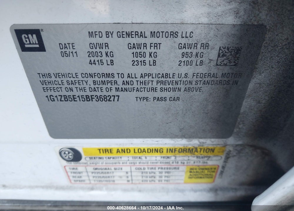 2011 CHEVROLET MALIBU LS VIN: 1G1ZB5E15BF368277