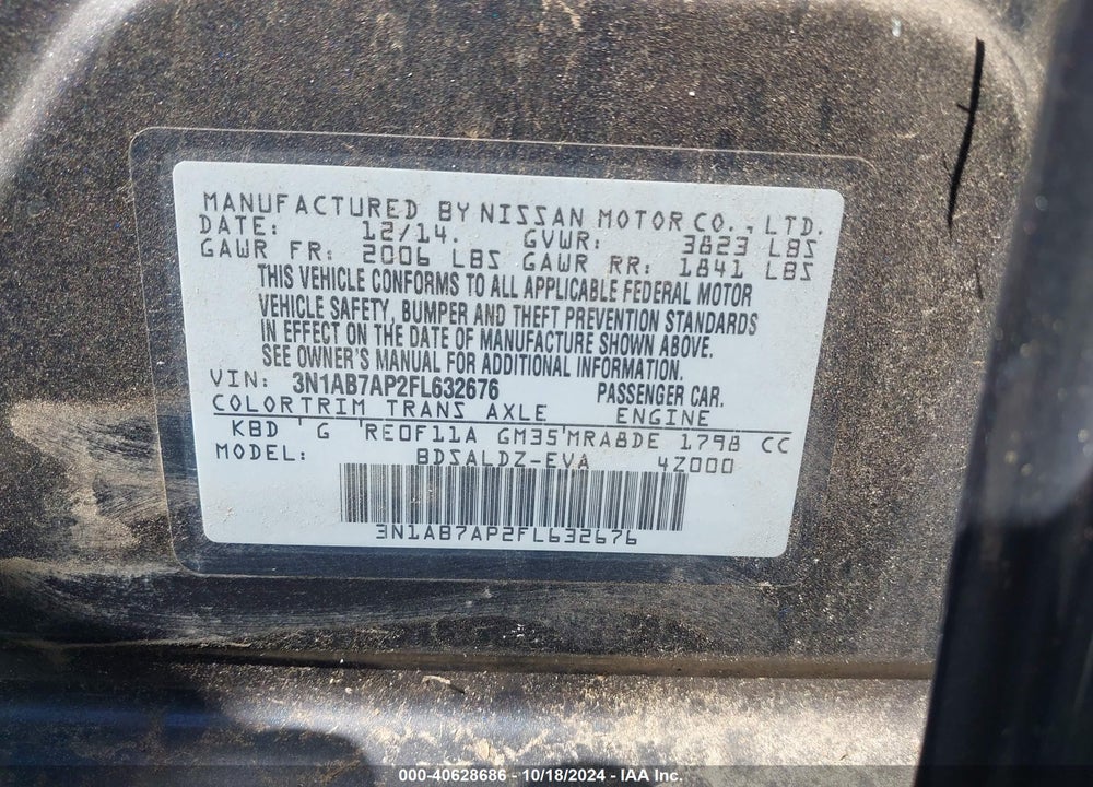 2015 NISSAN SENTRA FE+ S/S/SL/SR/SV VIN: 3N1AB7AP2FL632676