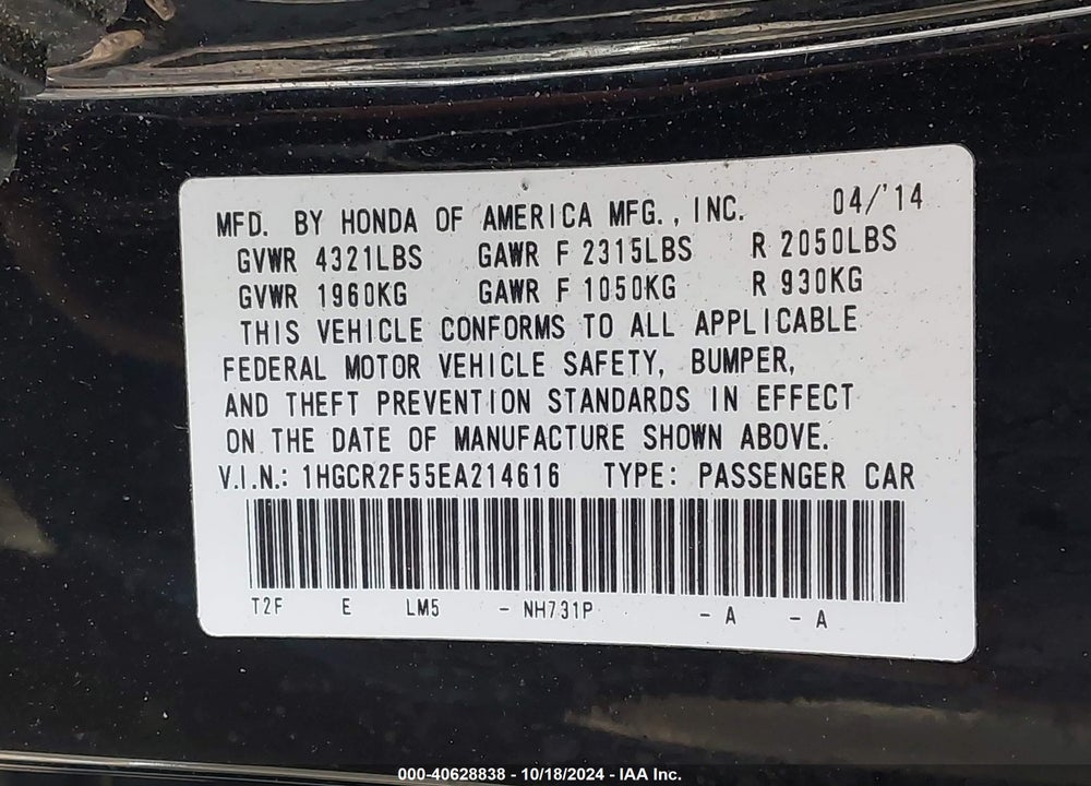 2014 HONDA ACCORD SPORT VIN: 1HGCR2F55EA214616