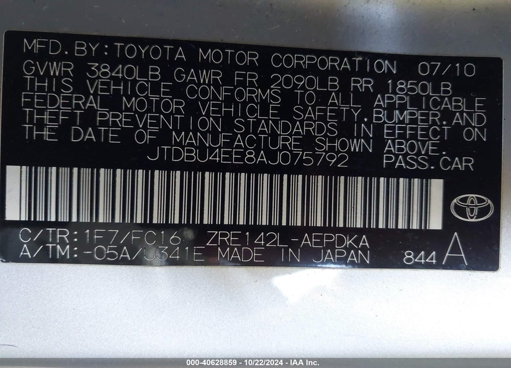 2010 TOYOTA COROLLA LE VIN: JTDBU4EE8AJ075792