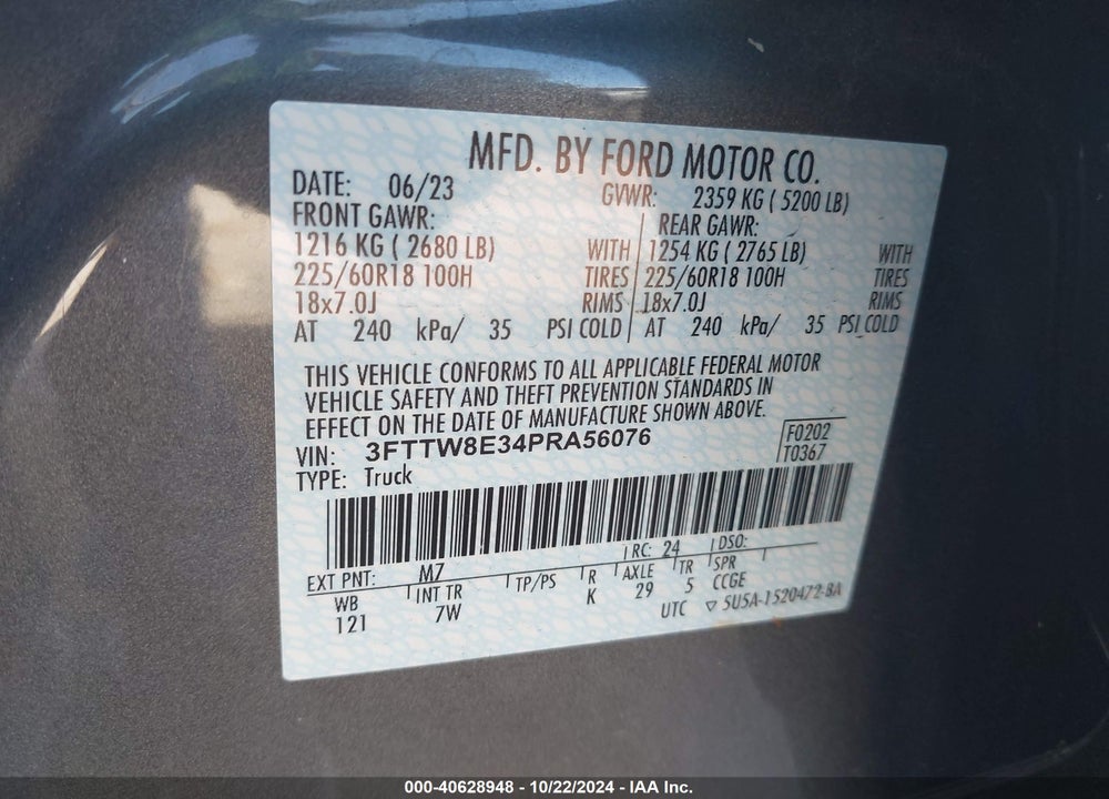 2023 FORD MAVERICK XLT VIN: 3FTTW8E34PRA56076
