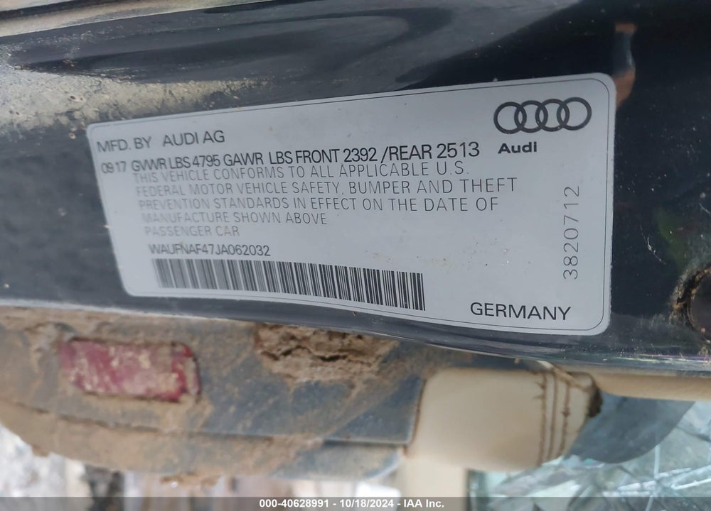 2018 AUDI A4 2.0T PREMIUM VIN: WAUFNAF47JA062032