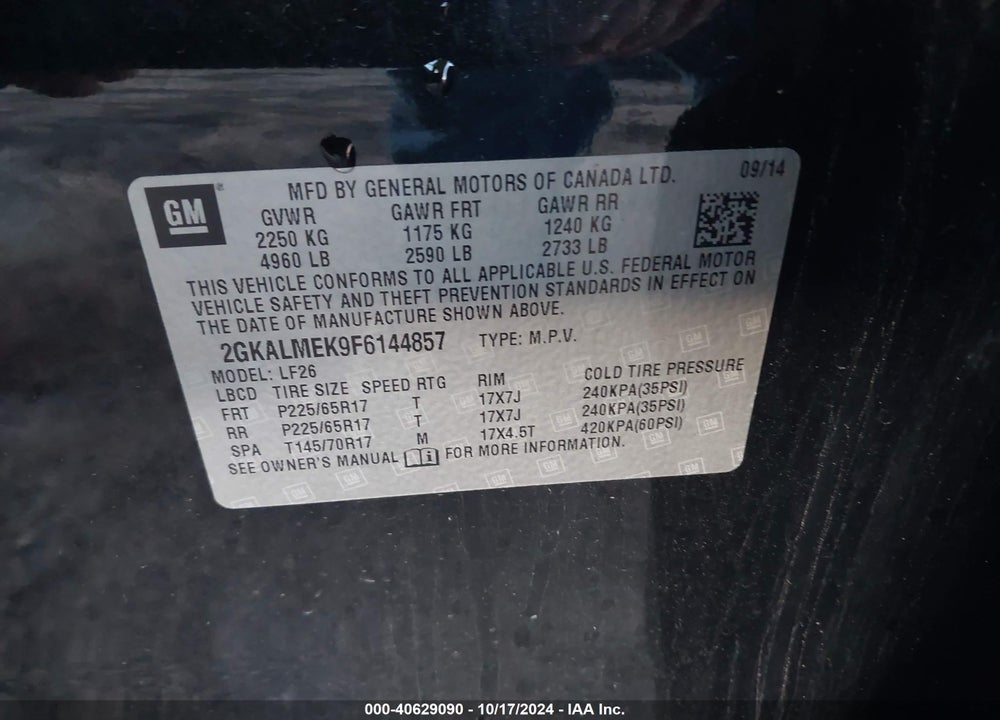 2015 GMC TERRAIN SLE-1 VIN: 2GKALMEK9F6144857