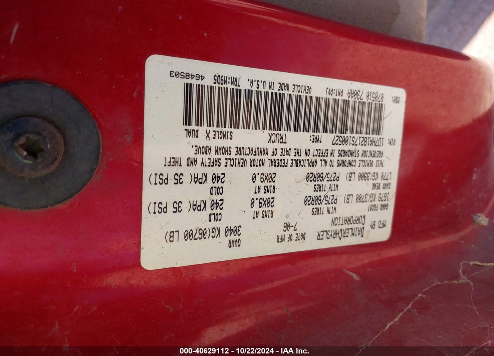 2007 DODGE RAM 1500 VIN: 1D7HA18217S100527